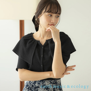 earth music&ecology 大翻領捲邊設計短袖開襟上衣(1M33L1C0500)