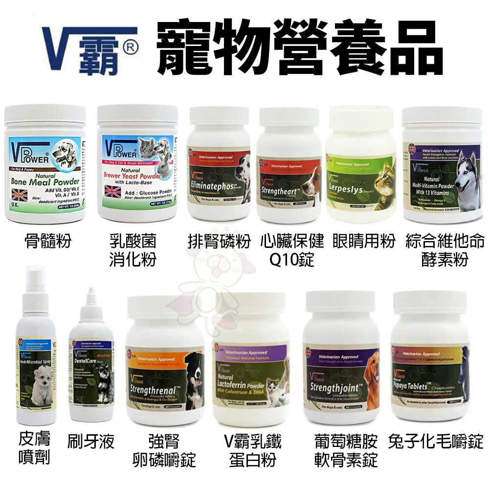 V Power V霸 骨髓粉 兔子化毛嚼錠 乳酸菌消化粉 乳鐵蛋白粉 葡萄糖胺軟骨素錠 刷牙液 眼睛用粉『寵喵量販店』