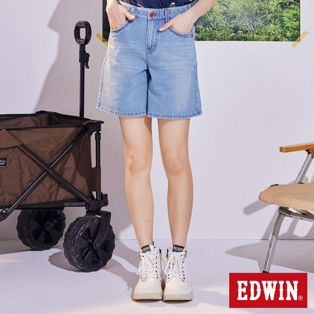 EDWIN 東京紅360°迦績 棉彈A字牛仔短褲(拔淺藍)-女款