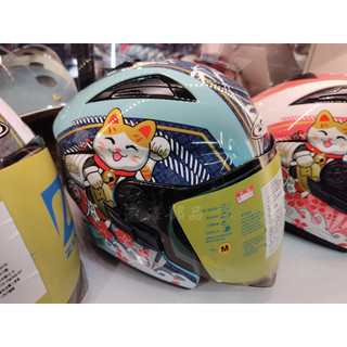 瀧澤部品 ZEUS 瑞獅 ZS-613B 半罩安全帽 AJ42 翠藍綠 招財貓 彩繪 內藏墨片 透氣舒適 多功能帽