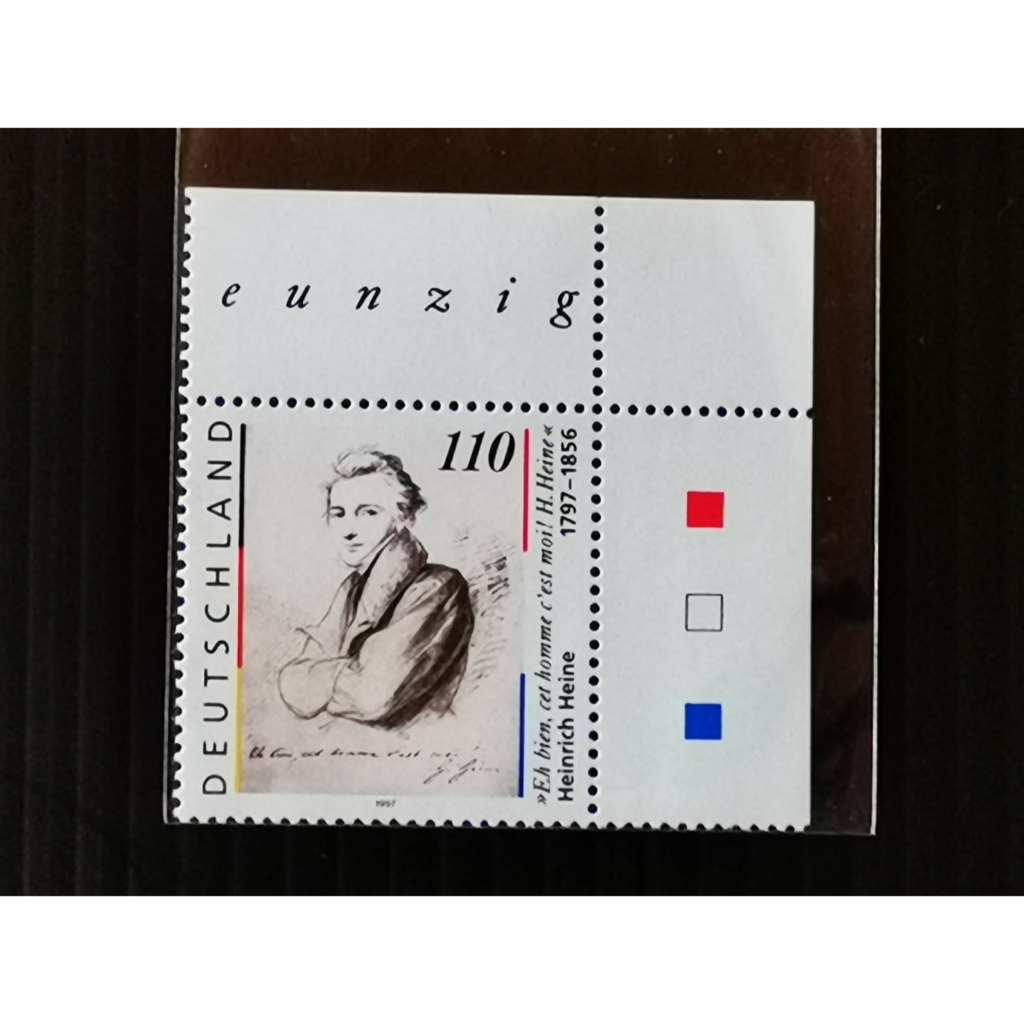 (C11161-1)德國1997年詩人海涅誕生200周年(帶邊紙)郵票1全