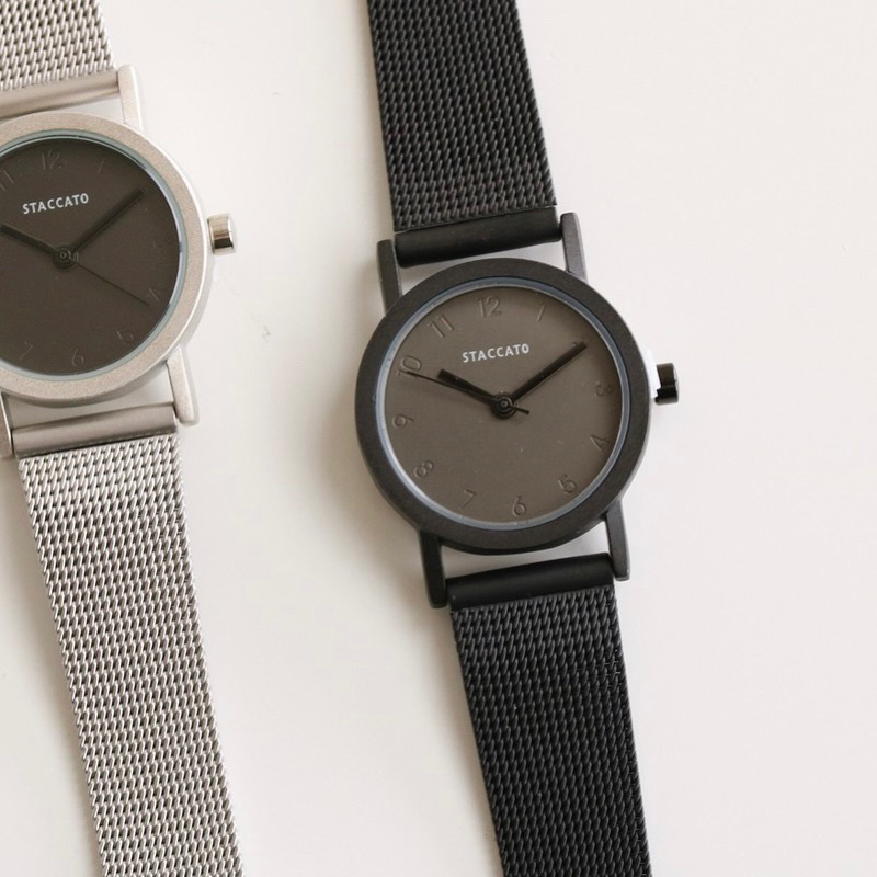 全新NEW-  韓國STACCATO 簡約藍調黑色金屬錶