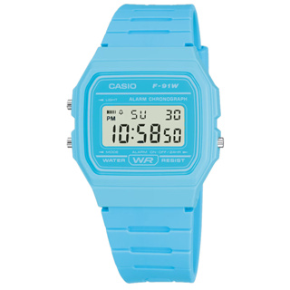 CASIO 卡西歐 / 方形繽紛 計時碼錶 鬧鈴 電子數位 橡膠手錶 淡藍色 / F-91WC-2A / 33mm