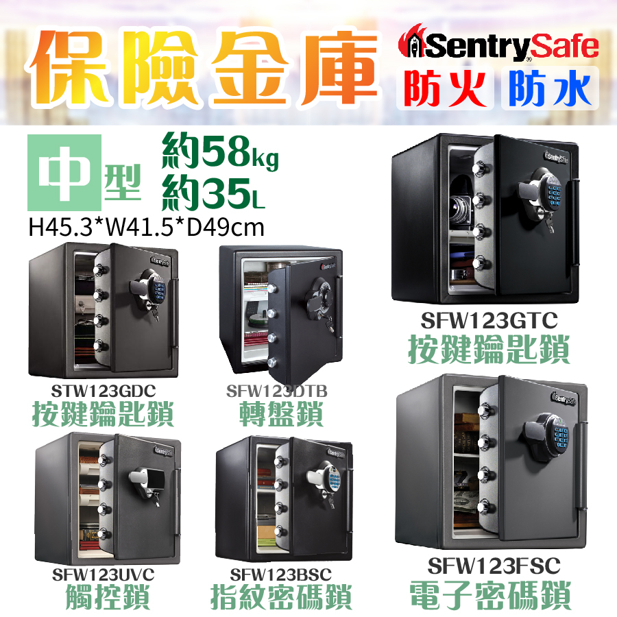 美國 SentrySafe 保險金庫 中型 防水 防火 按鍵式 轉盤 觸控 指紋鎖 金庫 保險箱 保險櫃 防盜 保固一年