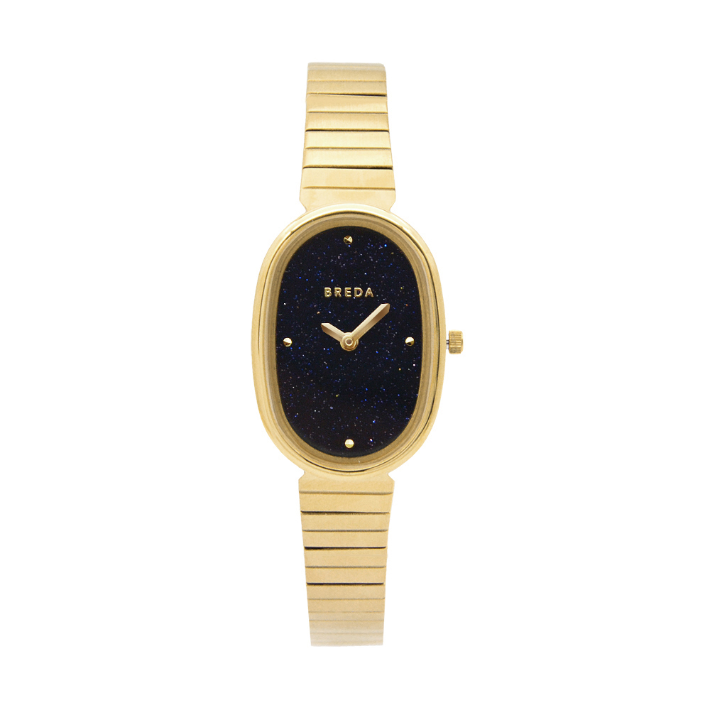 BREDA 美國設計師品牌女錶 | JANE系列 復古橢圓貝殼面手錶 - 金x黑色星空面 1741J