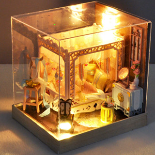 袖珍DIY 天予 古風古韻小屋 粉桃 立體書立 木製模型 手工拼裝 DIY小屋 拼裝 拼圖 木製房子模型