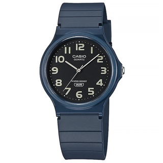 CASIO 卡西歐 / 簡約百搭 數字時標 橡膠手錶-黑x藍/34.9mm