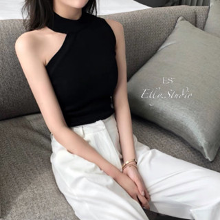 【Elly.Studio】❤️現貨❤️短版掛脖露肩針織背心(黑)薄款性感辣妹必備~修身上衣