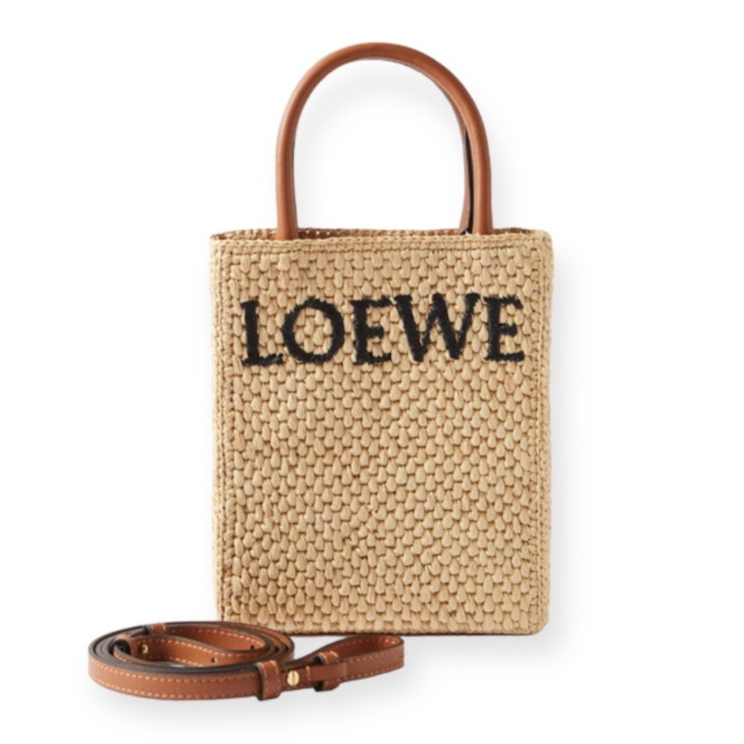 Loewe 酒椰纖維標準 A5 草編包 附可斜背長肩帶 原色