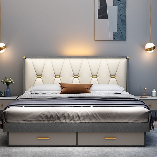 【King&amp;Queen】山姆傢具 床 床架 雙人床架現代簡約闆式床1.5米1.8米單人床架 雙人床 高架床 掀床 臥室床