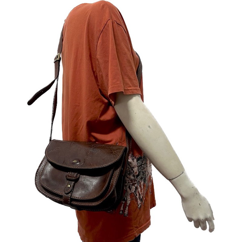 THE BRIDGE 義大利製 037713 Vintage Bag 深棕馬鞍包 斜肩包 側背包 牛皮 古著 單肩包