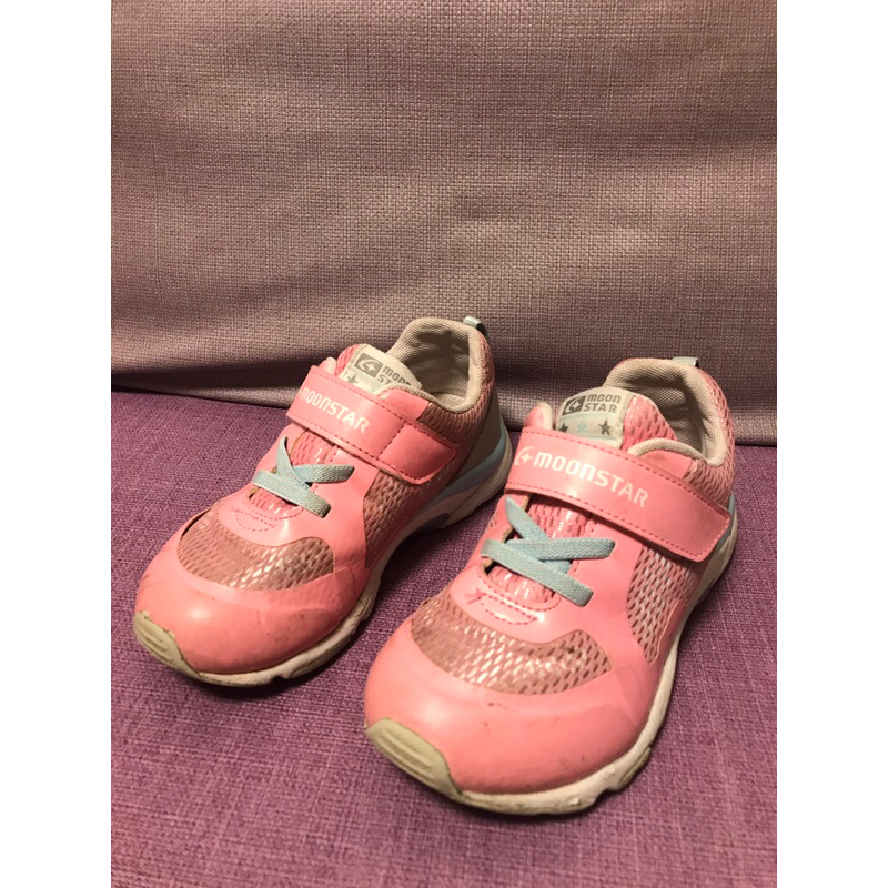 [二手][女童] 日本月星MOONSTAR 粉色運動鞋 魔鬼氈鞋帶 鞋碼18.0