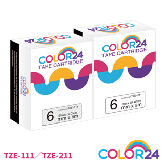 COLOR24 Brother黑字 相容 副廠 透明 白色 護貝防水貼紙 標籤帶 6mm PT-D200 PT-E300