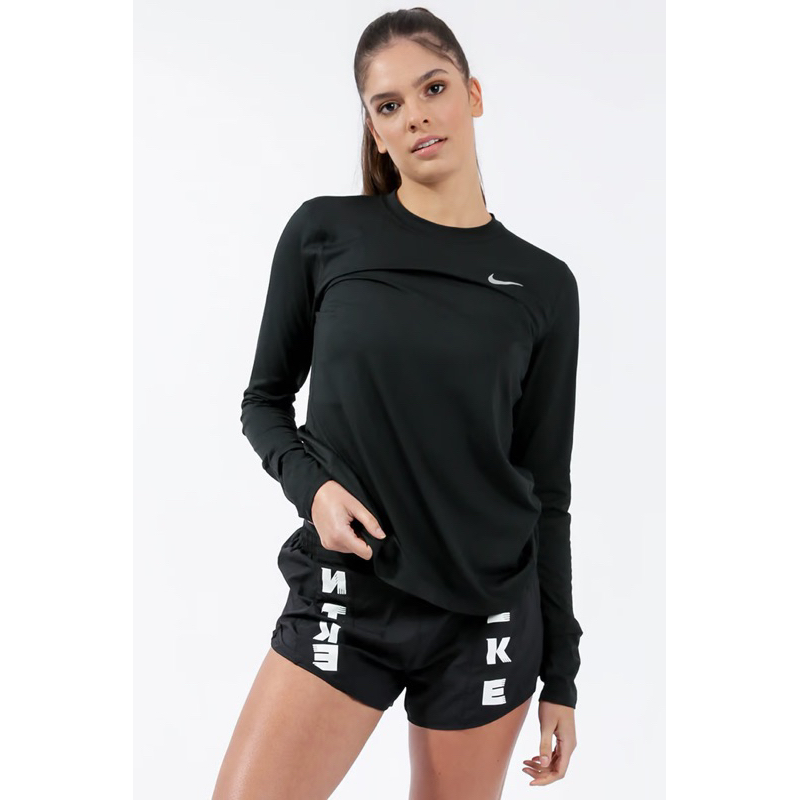 Nike 女版Running crew 快速排汗 黑色圓領長袖跑步上衣 CU3278-010