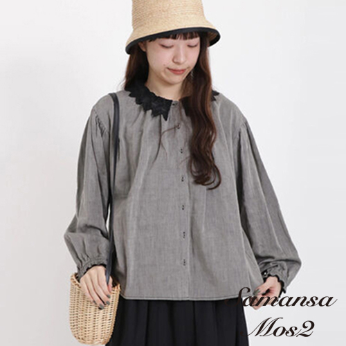 Samansa Mos2 可拆式花邊蕾絲領純棉長袖襯衫(FB32L0A0280)