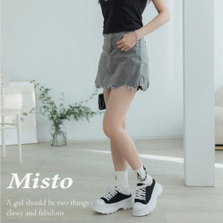 【MISTO SHOP】正韓 A字不修邊單寧褲裙 / 2色 / M-XL / 現貨