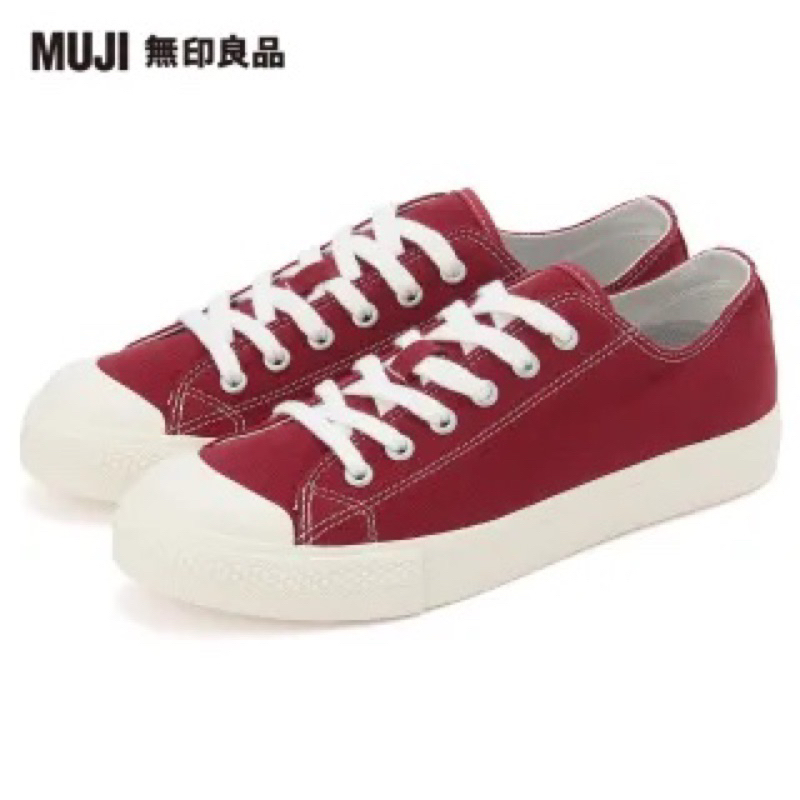 正品全新日本MUJI無印良品防潑水帆布鞋（附無印良品紙袋），只有一雙24.5號，原價890元，出清特價553元