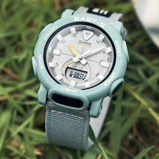 CASIO卡西歐 BABY-G 戶外時尚 活潑大膽 輕鬆舒適 環保布質錶帶 湖水綠 雙顯系列 BGA-310C-3A
