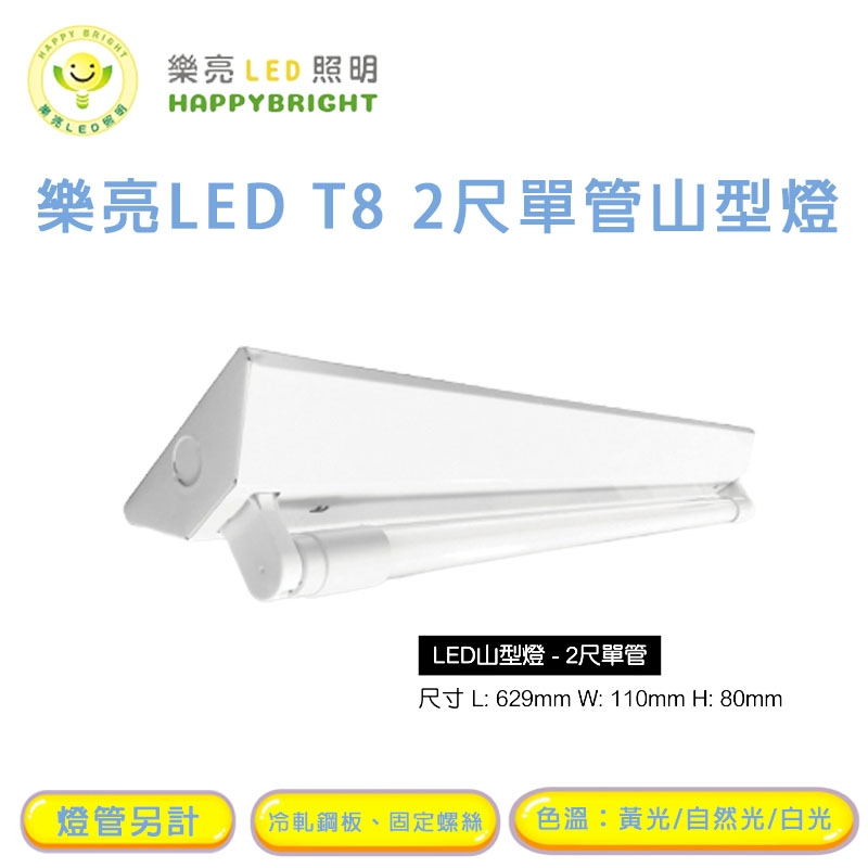 台灣製造燈座 LED山型燈 2呎 單管 內附 燈管10W*1 保固一年