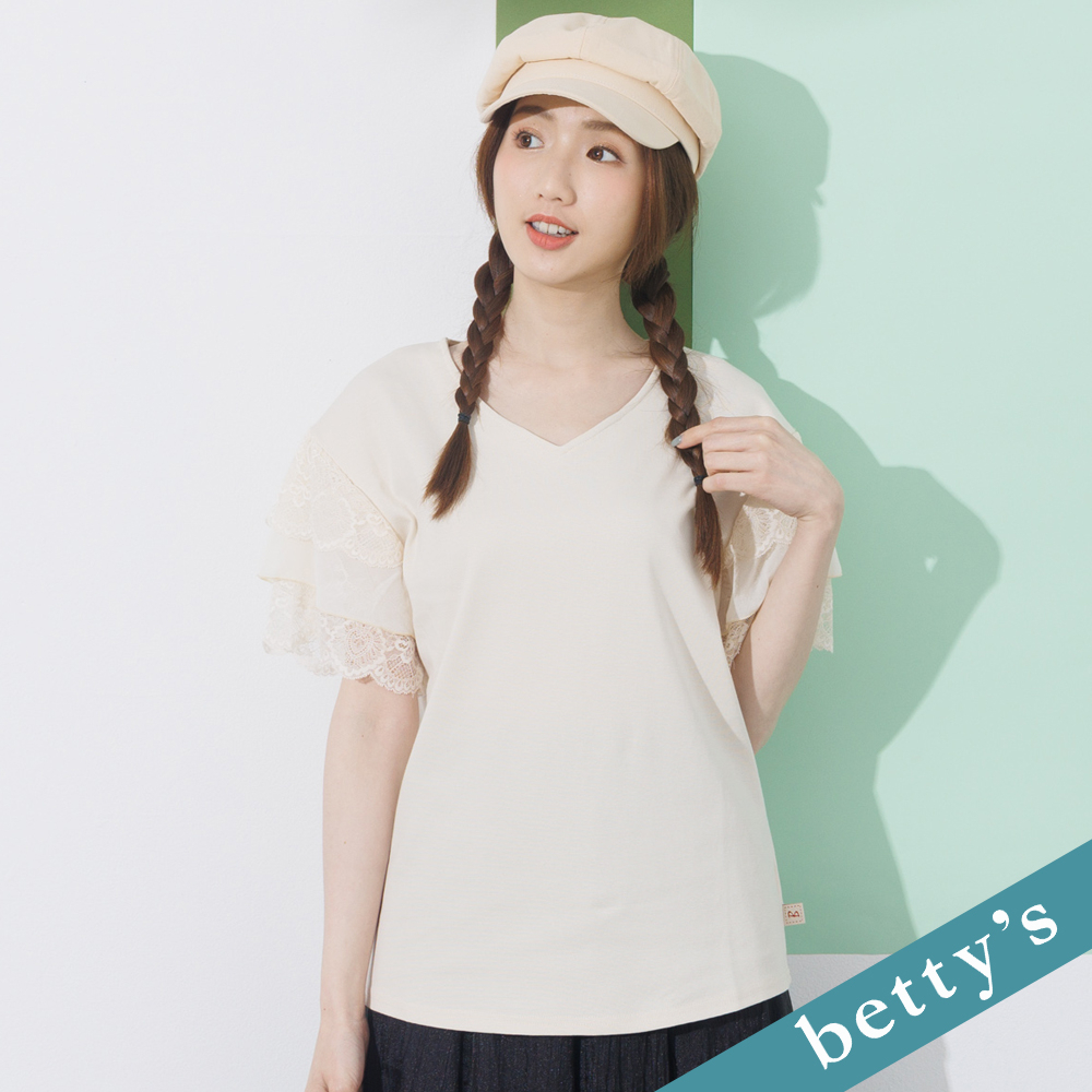 betty’s貝蒂思(21)蕾絲袖子V領上衣(米白)
