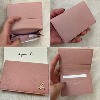 全新 agnes b 粉紅色 粉色 薄款 草寫b logo 小b 防刮 名片夾 證件夾 卡夾 牛皮 正品 卡片夾 卡包