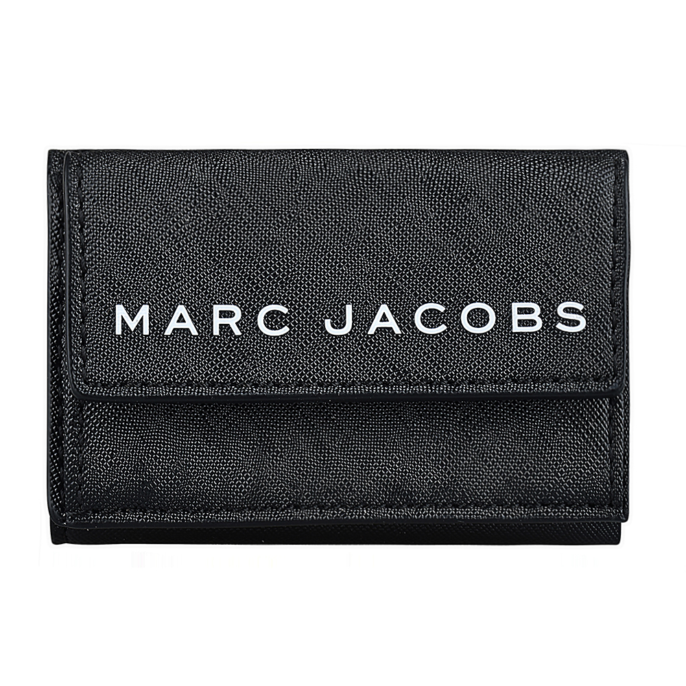 MARC JACOBS 白字LOGO牛皮三折釦式短夾(黑)