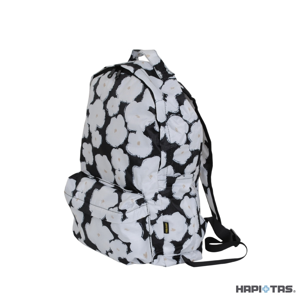 全新 免運! HAPI+TAS 日本原廠授權 可手提摺疊後背包 黑色塗鴉花朵 旅行袋 摺疊收納袋 購物袋