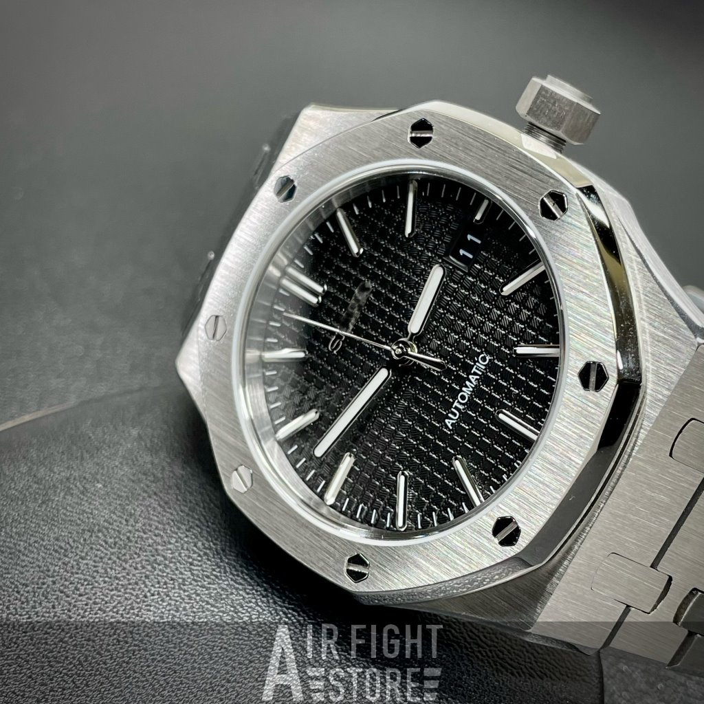 AF Store* SeikoMod NH35 改裝 AP 皇家橡樹 不鏽鋼錶帶 格紋面盤 黑化處理 黑日曆