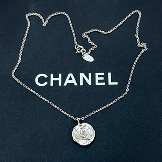 二手 香奈兒 Chanel Vintage 古董 立體 山茶花 雙面 銀色 項鍊 項鏈 飾品 法國製 正品 九成新 真品