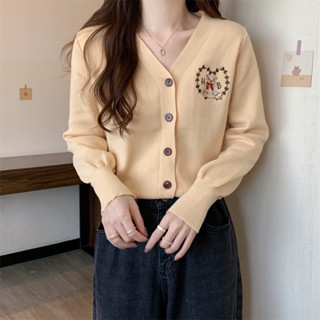 ❥刺繡小熊針織外套〔3色〕❥春夏女裝新款韓版INS韓系女裝 針織外套 長袖外套 女裝外套 長袖針織外套 薄外套