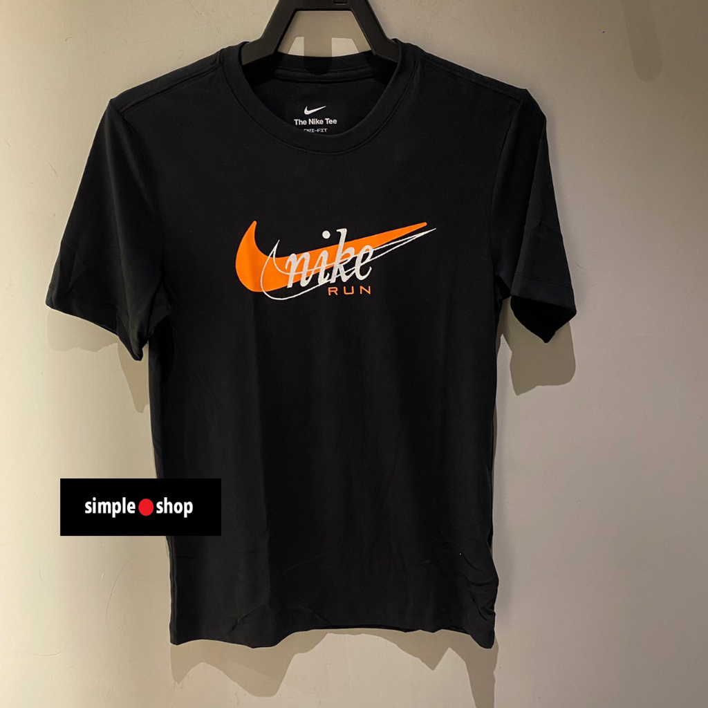 【Simple Shop】NIKE Dri-FIT RUN 運動短袖 復古NIKE 跑步短袖 黑色 FD0125-010