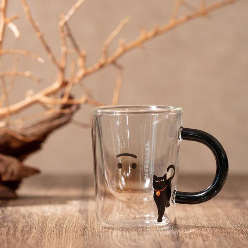 Starbucks 星巴克 黑貓精靈搗蛋玻璃杯 👻 萬聖節限定 幽靈貓咪 雙層玻璃馬克杯 237ml