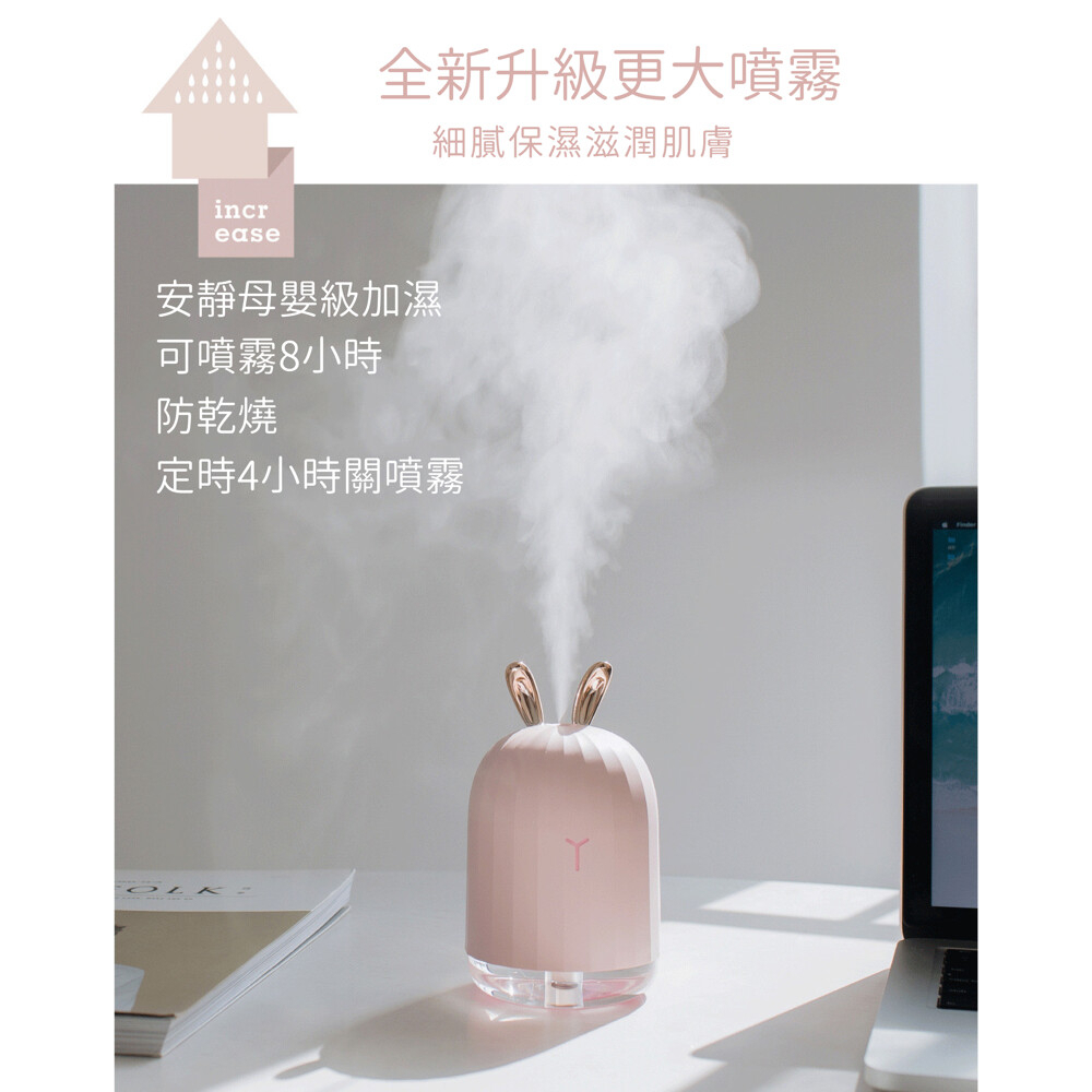 【全新 現貨】北歐風 小萌兔 呼吸燈 USB 加濕器 水氧機 薰香機 空氣加濕機 小夜燈 七彩燈光效果 保濕噴霧機