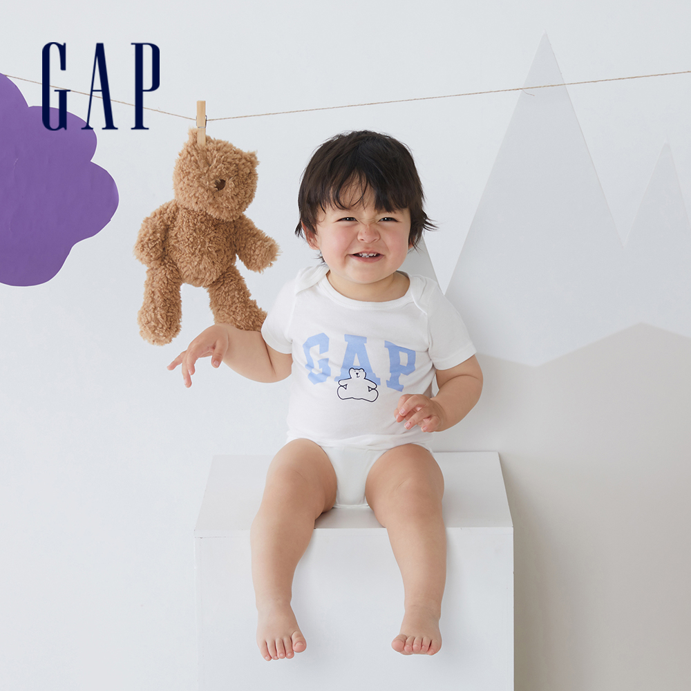 Gap 嬰兒裝 Logo純棉短袖包屁衣 布萊納系列-白色(825290)