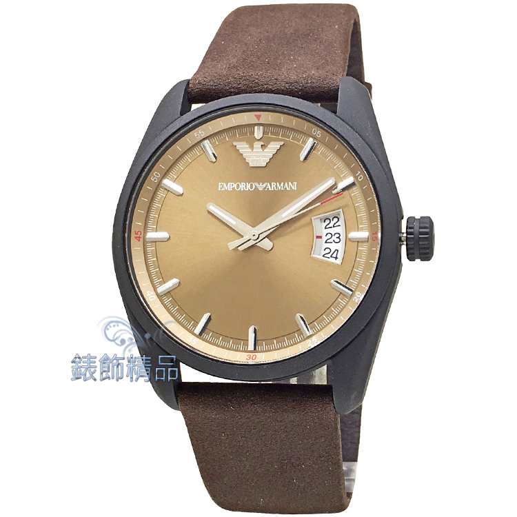 EMPORIO ARMANI亞曼尼AR6081手錶 內斂優雅 復古人文 日期 噴砂黑殼 咖啡皮帶 男錶【錶飾精品】