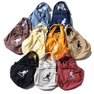 百貨專櫃英國品牌KANGOL袋鼠logo帆布水桶包斜背包/側背包