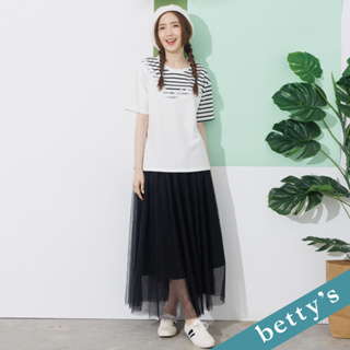 betty’s貝蒂思(21)鬆緊腰帶抽皺網紗長裙(黑色)
