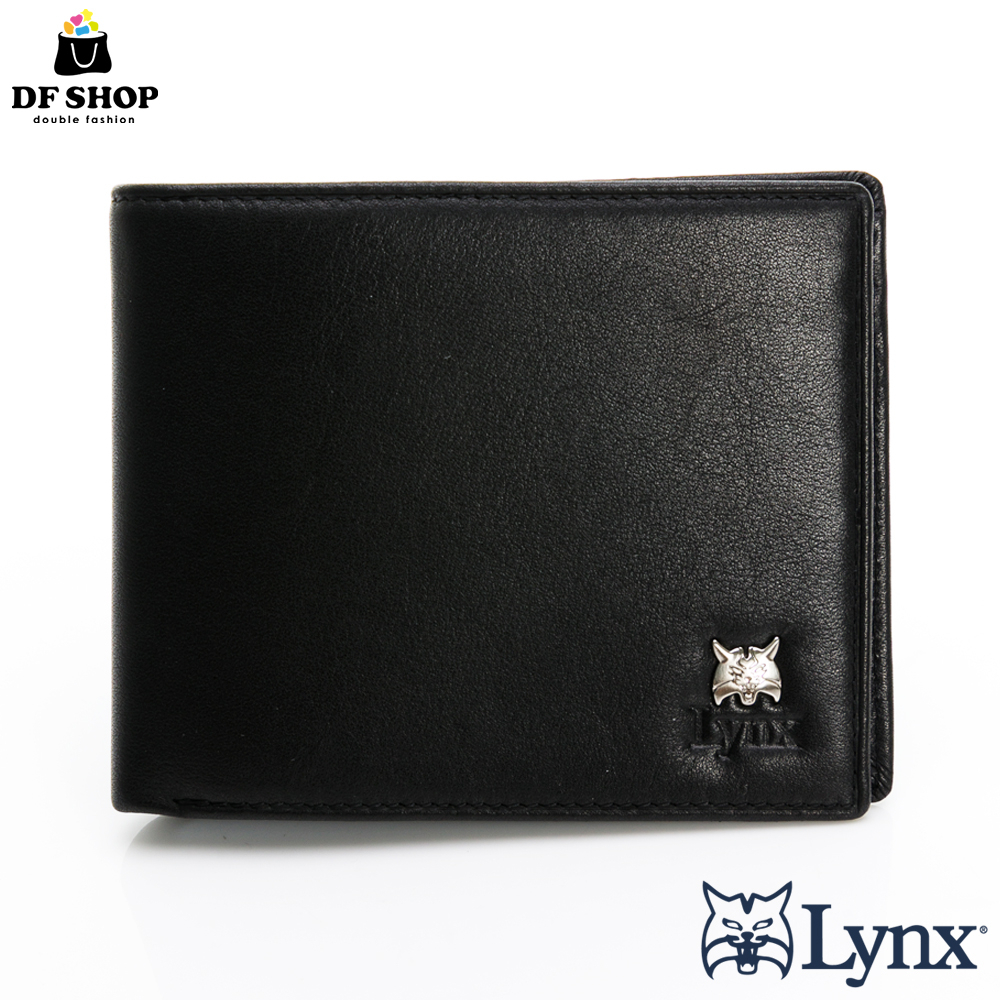 Lynx - 美國山貓頂級牛皮極致黑5卡透明証件短夾 男夾  皮夾 送禮 自用 耐用 牛皮短夾 短夾 黑色 成熟 質感