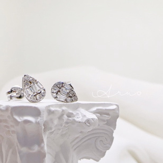 Aru 輕珠寶💎 微型珠寶18k金(白）單邊10分 共20分 鑽石耳環 天然鑽石 水滴鑽石 真金真鑽 天然美鑽 梨形