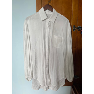 二手白襯衫 長版 袖口縮口