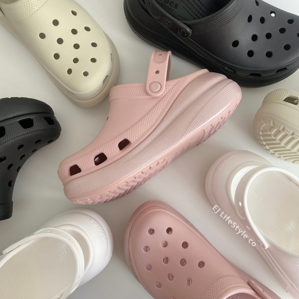 -EJ-現貨 CROCS CLASSIC CRUSH CLOG 泡芙 洞洞鞋 涼鞋 厚底 黑 奶茶 白 粉 207521