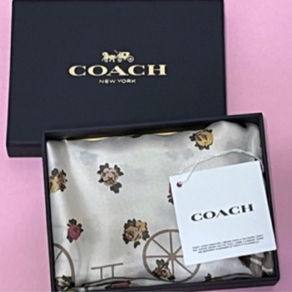 Coach馬車logo圖騰絲巾 🔸100%絲 🔸58cm*58cm含紙袋禮盒組