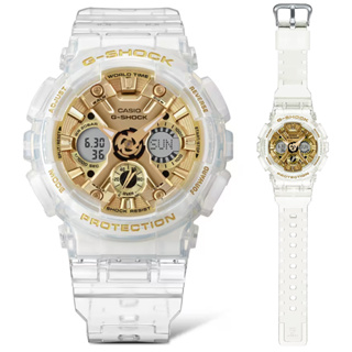 【CASIO 卡西歐】G-SHOCK 半透明 閃耀金色光芒時尚雙顯錶(GMA-S120SG-7A 世界時間)