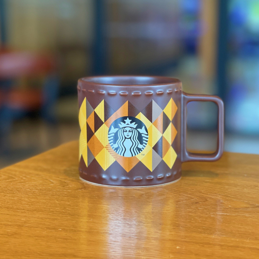 Starbucks官方正品！菲律賓星巴克杯子355ml 古棕色菱格陶瓷馬克杯子咖啡杯美國印第安風情果汁珍奶茶奶昔茶杯