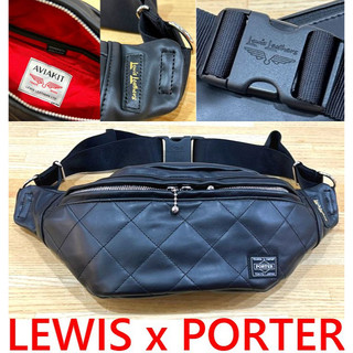 BLACK英國百年！極新LEWIS x PORTER.JAPAN全菱格紋SUPER MONZA側背牛皮LEATHER腰包
