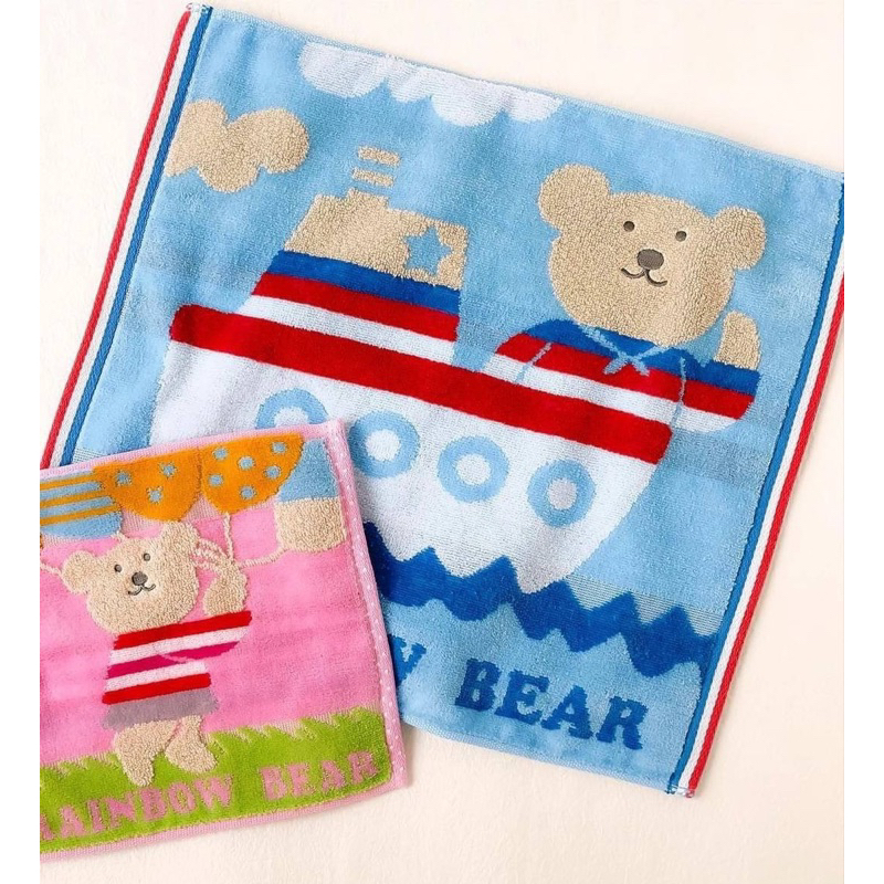 『米米兔日本雜貨店』現貨 日本製Rainbow Bear 彩虹熊 純棉 今治毛巾 小方巾 大方巾 毛巾 手帕 彌月禮盒