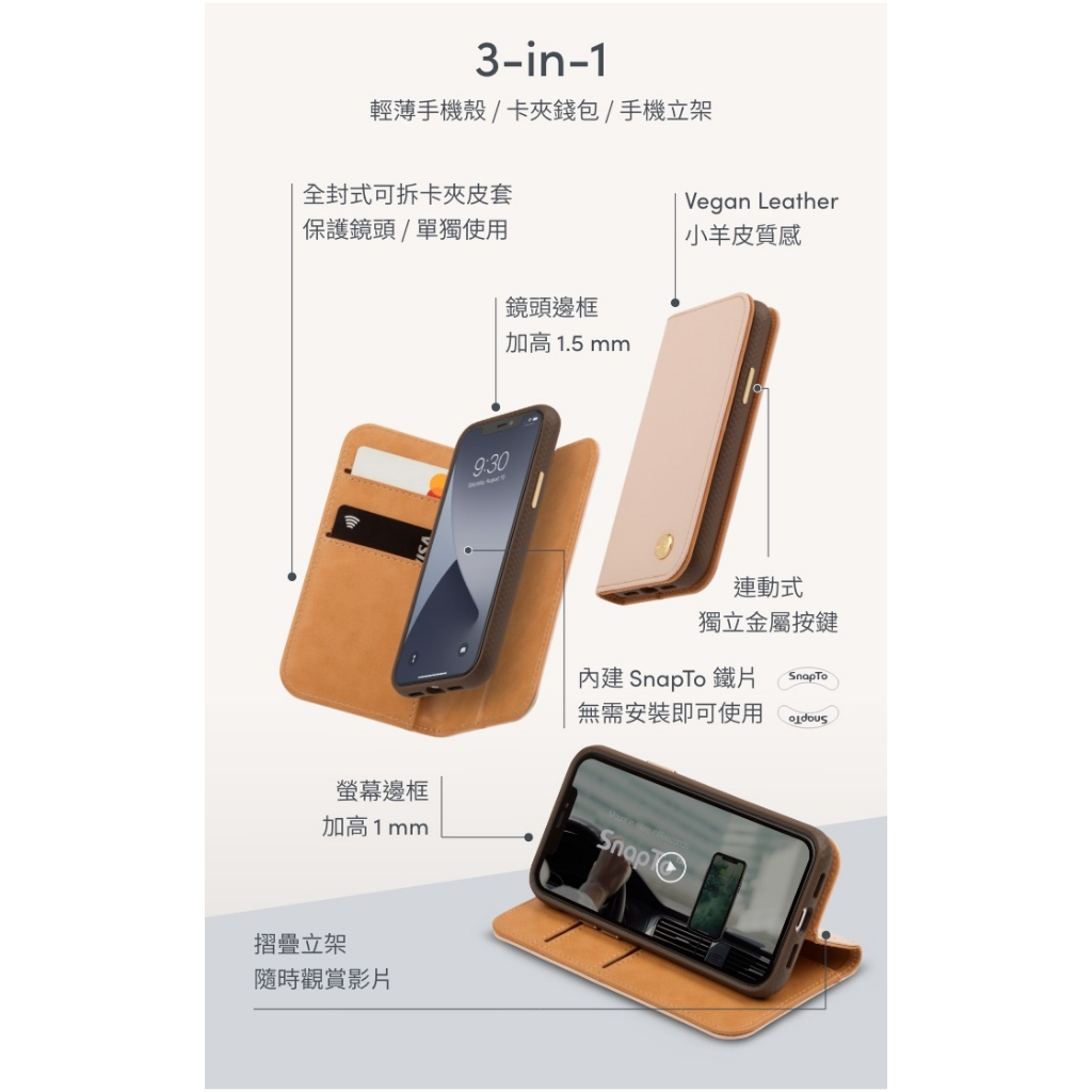 Moshi Overture for iPhone12 mini 磁吸可拆式卡夾型皮套 二合一保護殼 手機殼 套 防摔