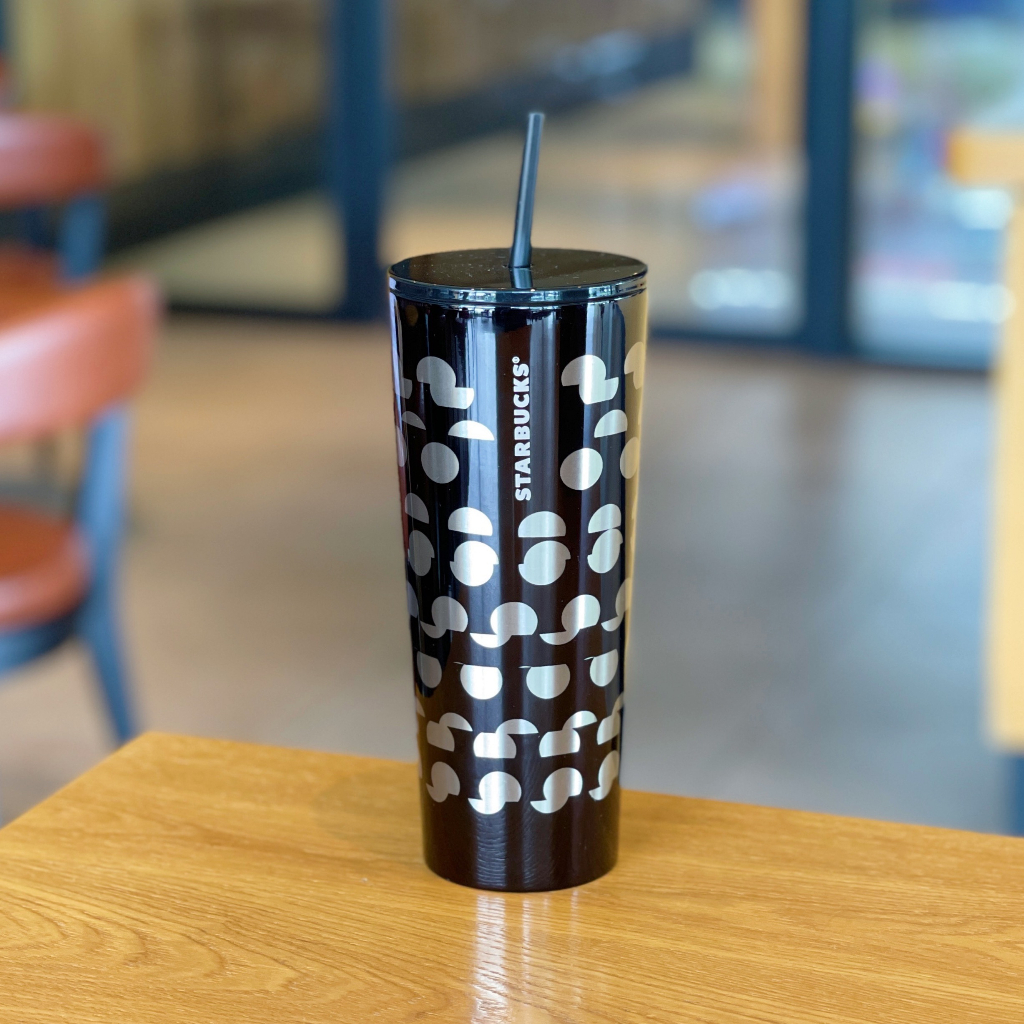 Starbucks官方正品！星巴克杯子710ml北美地区黑色豹紋不锈钢吸管杯咖啡杯不規 则图案大容量果汁珍奶茶奶昔茶水杯