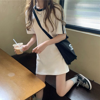 臺灣現貨【wh168】女裝 洋裝 連衣裙 韓版小個子顯瘦休閒中長款 套裝 連身裙 短袖上衣 短袖t恤 衣服 寬鬆上衣