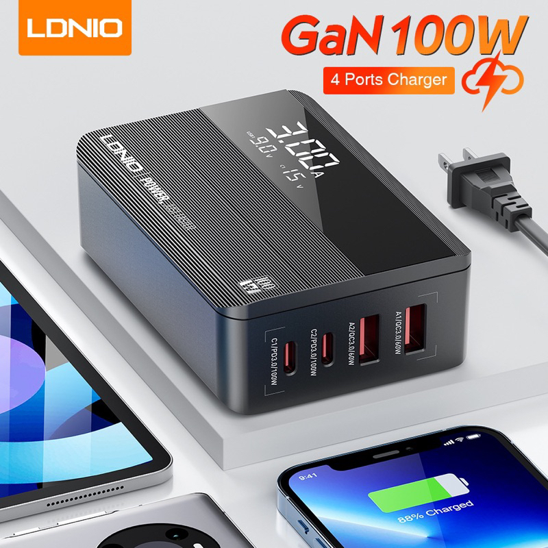 LDNIO 充電器65W 100W氮化鎵充電頭 手機平板筆電pd快充 GaN 氮化鎵 100W PD+QC快充 2C2A